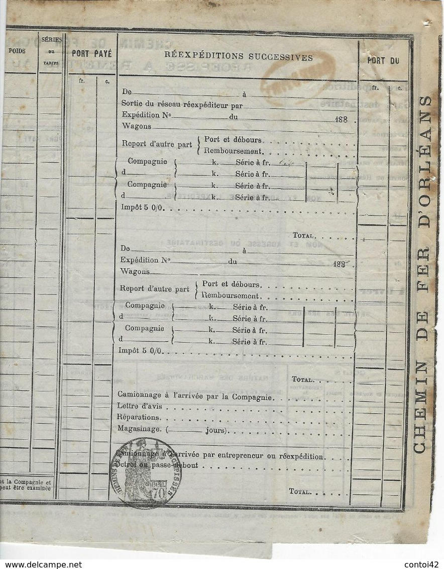 CHEMIN DE FER D'ORLEANS RECEPISSE GARE D'IVRY OBLITERATION  CHEMINS DE FER TRAINS TRANSPORTS - Chemin De Fer