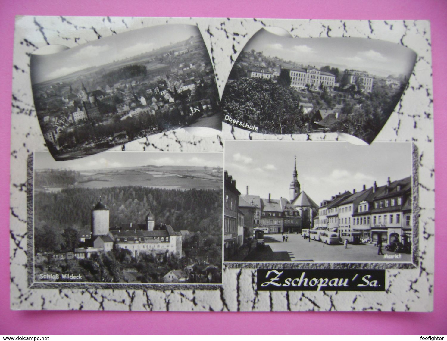 Germany: ZSCHOPAU - Panorama, Oberschule, Schloß Wildeck, Markt - Eilboten / Eilsendung Expres Postcard Sent 1966 - Zschopau