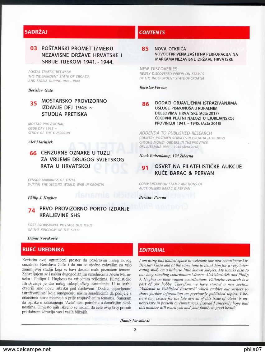 ACTA PHILATELICA NOVA 2019. CROATIAN PHILATELIC ALMANAC, PUBLISHED ANNUALLY - Other & Unclassified