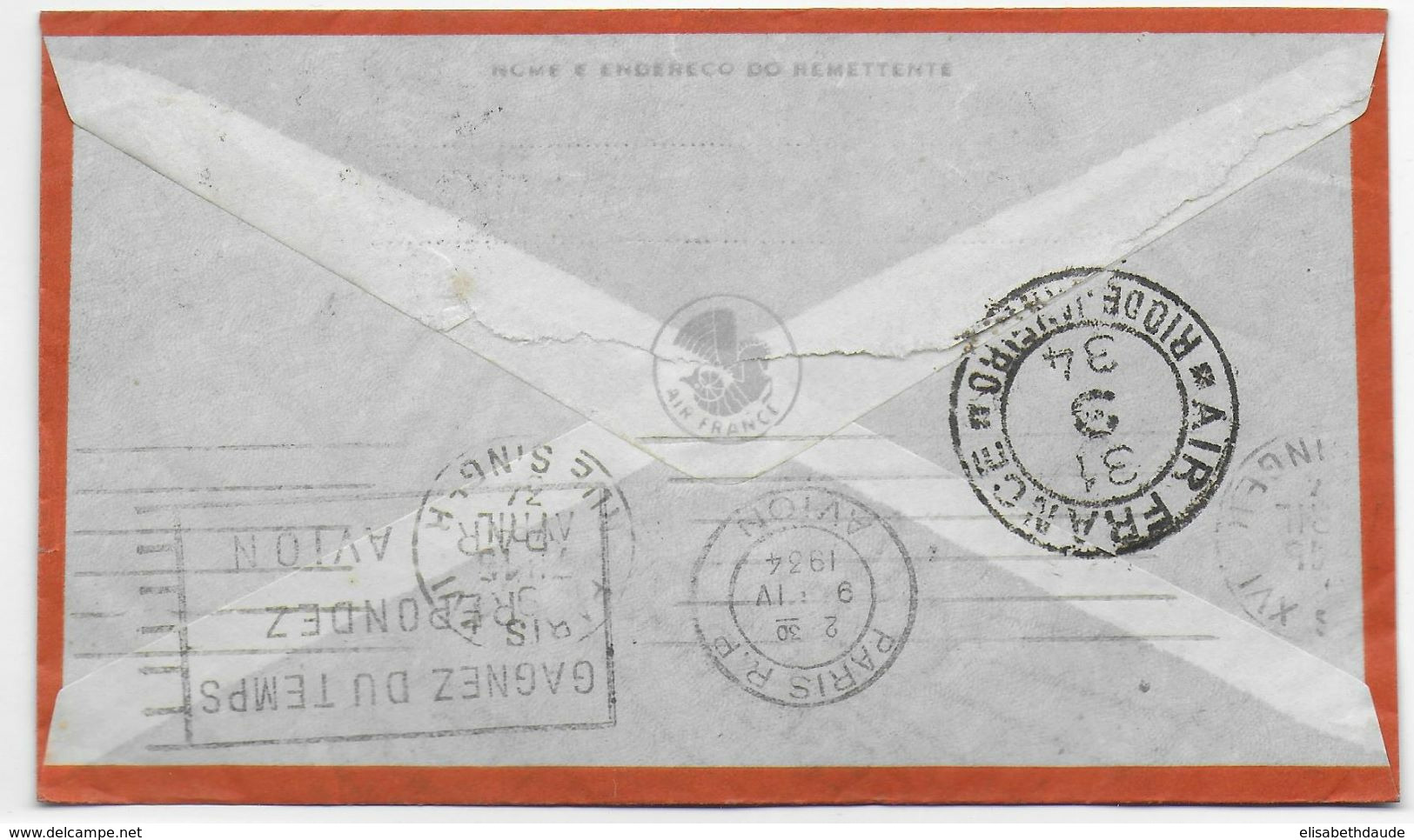 1934 - BRESIL - ENVELOPPE Par AVION AIR FRANCE Avec CACHET "AIR FRANCE RIO DE JANEIRO" Au DOS ! => PARIS - Lettres & Documents