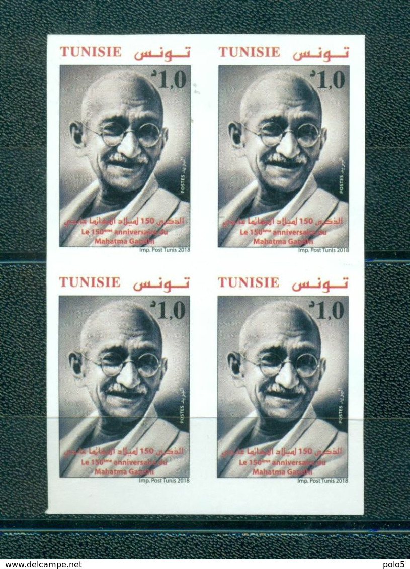 Tunisia 2018- 150 Th Anniversary Of Birth Of Mahatma Ghandi (Bloc Of 4 Non Dentelé) - Mahatma Gandhi