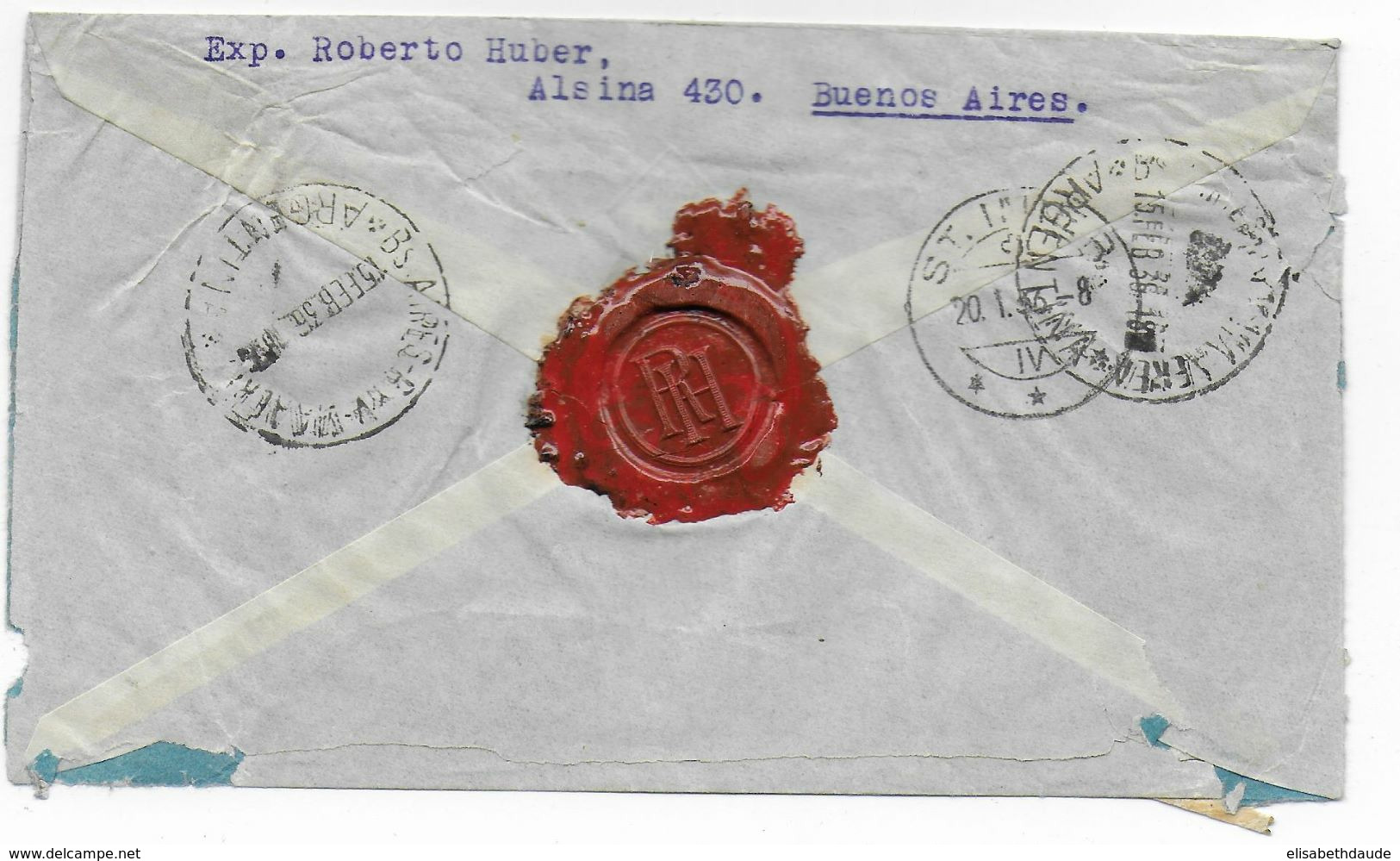 1936 - ARGENTINE - ENVELOPPE RECOMMANDEE Par AVION CONDOR De BUENOS AIRES => ST IMIER (SUISSE) - Covers & Documents