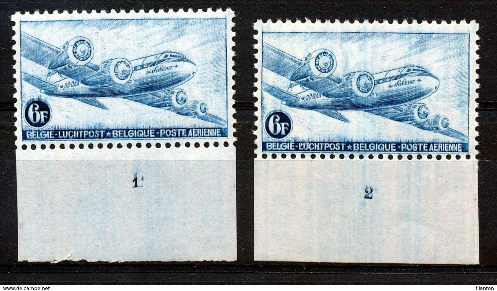 BELGIE - OBP Nr LP/PA 8 - Luchtpost/Poste Aérienne - Plaatnummer 1/2 MNH** (pl.nr 1: Gomvlekje/tache De Gomme) - Posta Aerea