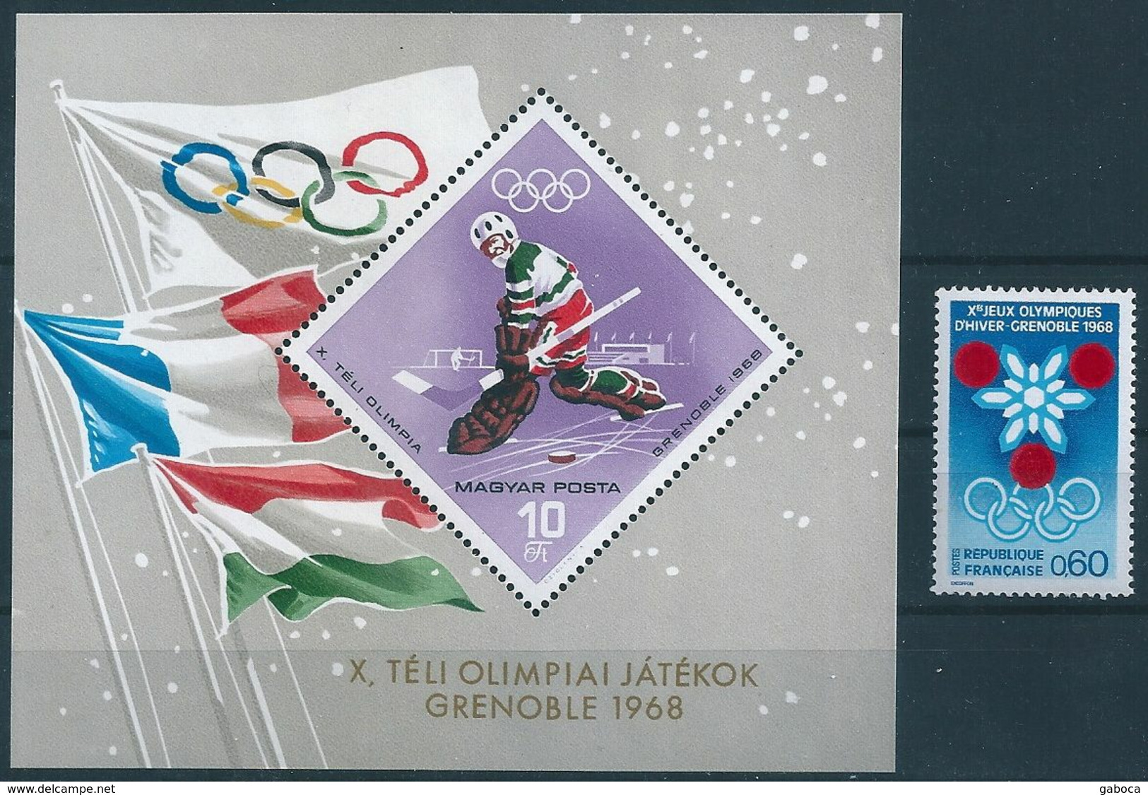 8025 Winter Olympic Grenoble 1968 Sport Ice Hockey Flag Architecture Stadium Rings 1xStamp+1xS/S Lot#250 - Winter 1968: Grenoble