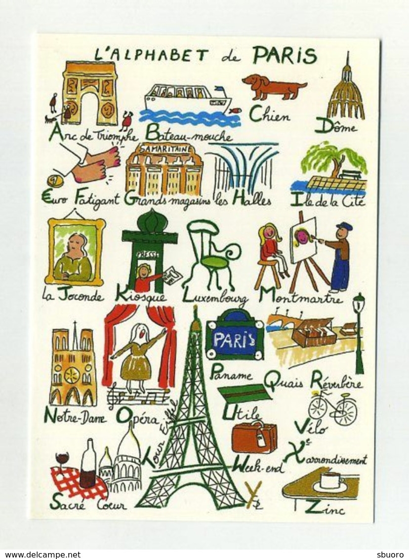 CP Utilisée. Alphabet De Paris, Par Sophie Bernard : Bateau-mouche, Joconde, Kiosque, Opéra, Paname, Zinc, Eiffel... - Other & Unclassified
