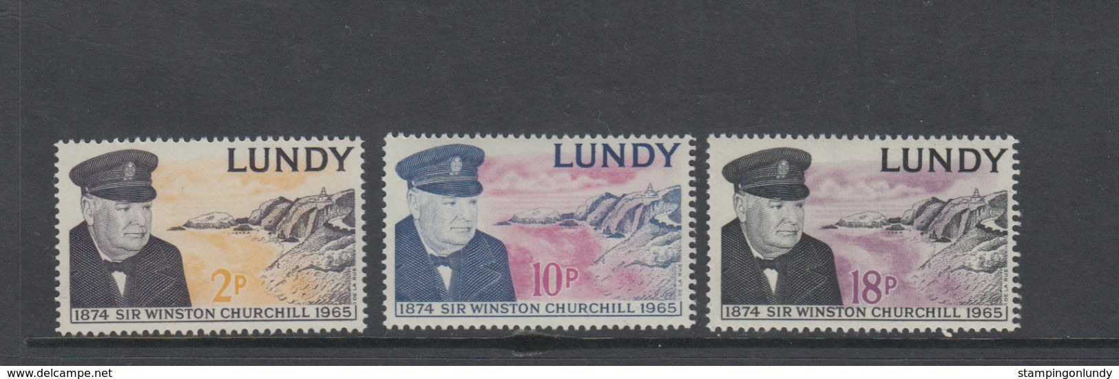 #L55 Great Britain Lundy Island Puffin Stamp 1965 Churchill Mint Set - Sir Winston Churchill