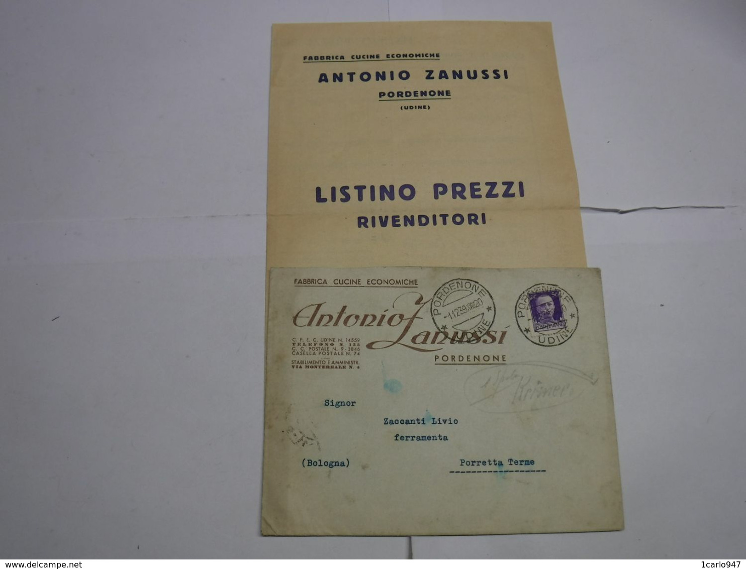 PORDENONE  ---- ANTONIO ZANUSSI  -- FABBRICA CUCINE ECONOMICHE --  LISTINO - Italia