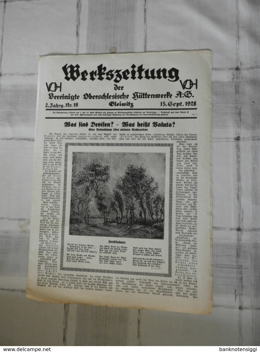 Werkzeitung VOH Vereinigte Oberschlesische Hüttenwerke Gleiwitz 1928 - Hobbies & Collections