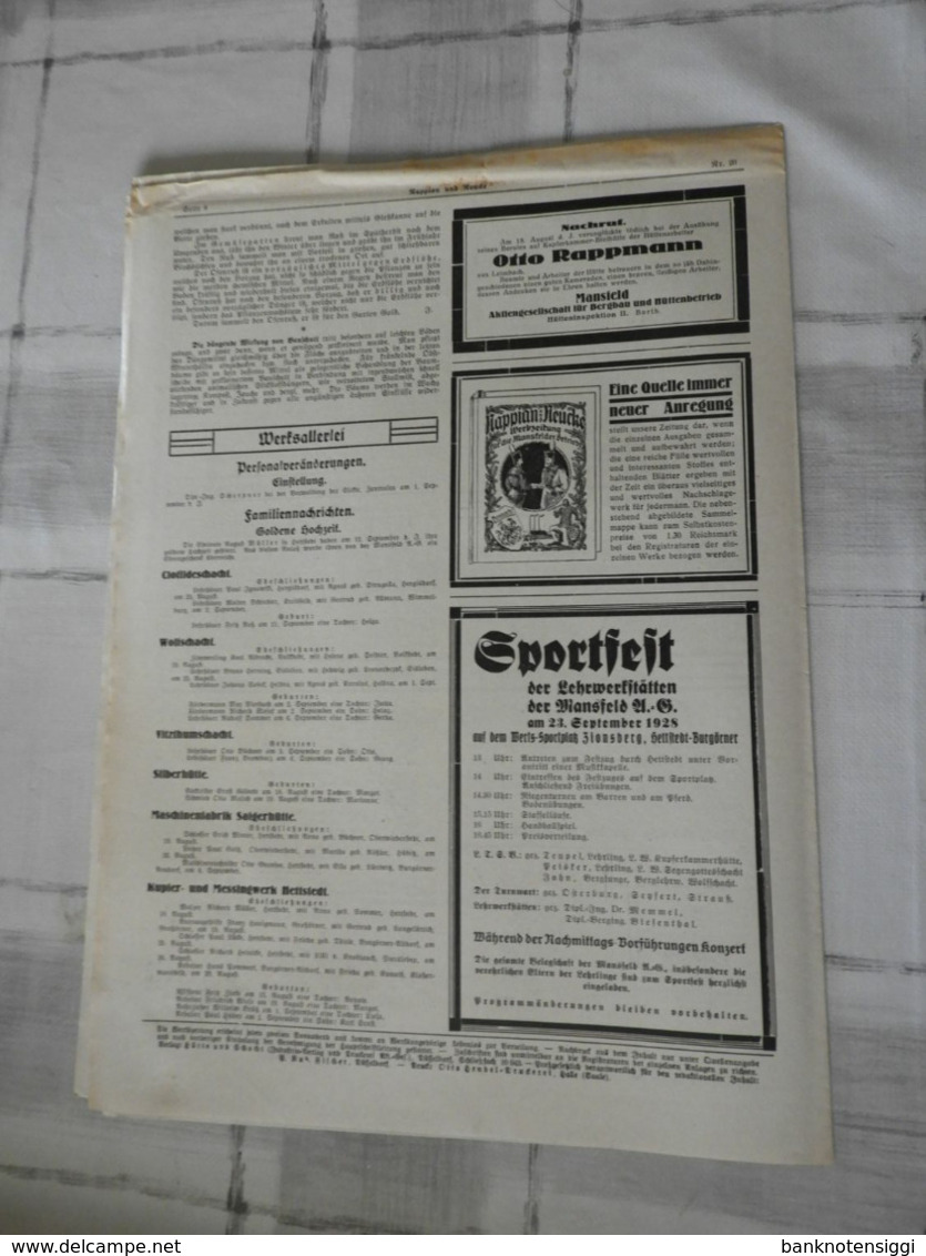 Wrkzeitung Für Die Mansfelder Betriebe 1928 - Hobby & Sammeln