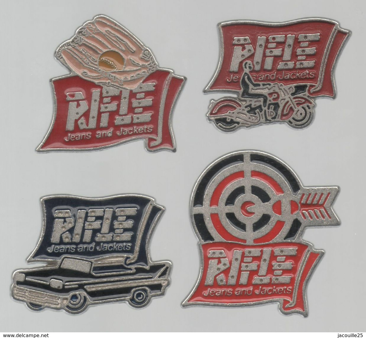 PINS PIN'S TIR A L'ARC RIFLE JEANS ET JACKETS AUTO MOTO BASEBALL LOT 4 PINS RE - Tir à L'Arc