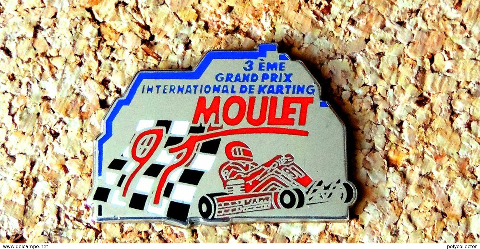 Pin's KART 3° GP International De KARTING 1991 MOULET - Métal Chromé émaillé - Fabricant MIF - Rallye