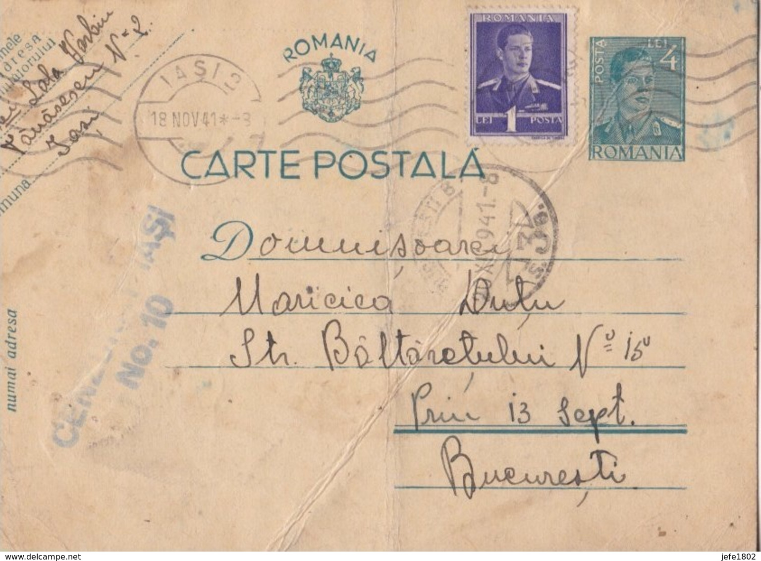 WO II - Carta Postala - 5 Lei - Franquicia