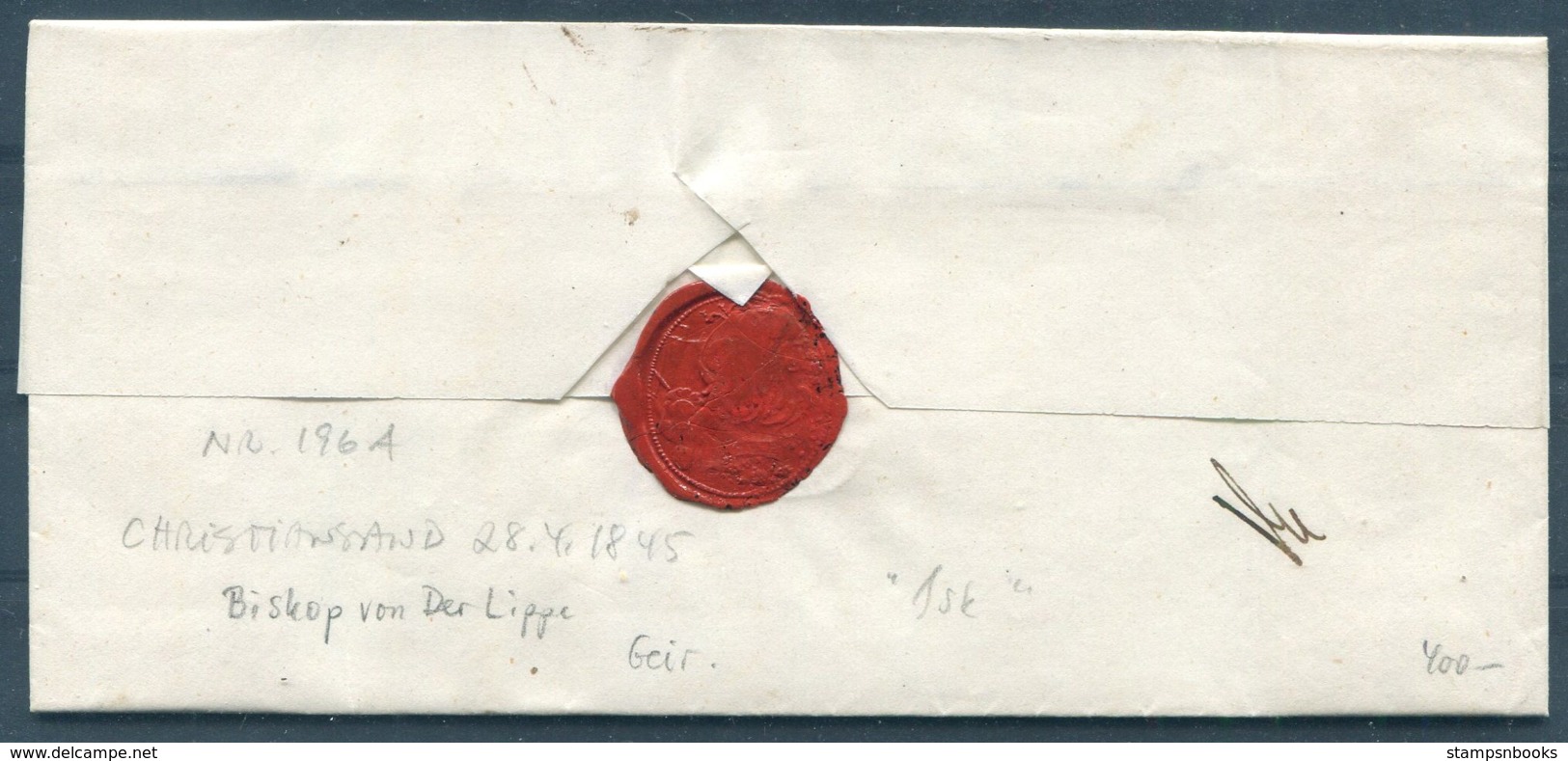 1845 Norway Entire Christiansand - Arendal. Bishop Von Der Lippe - ...-1855 Prephilately