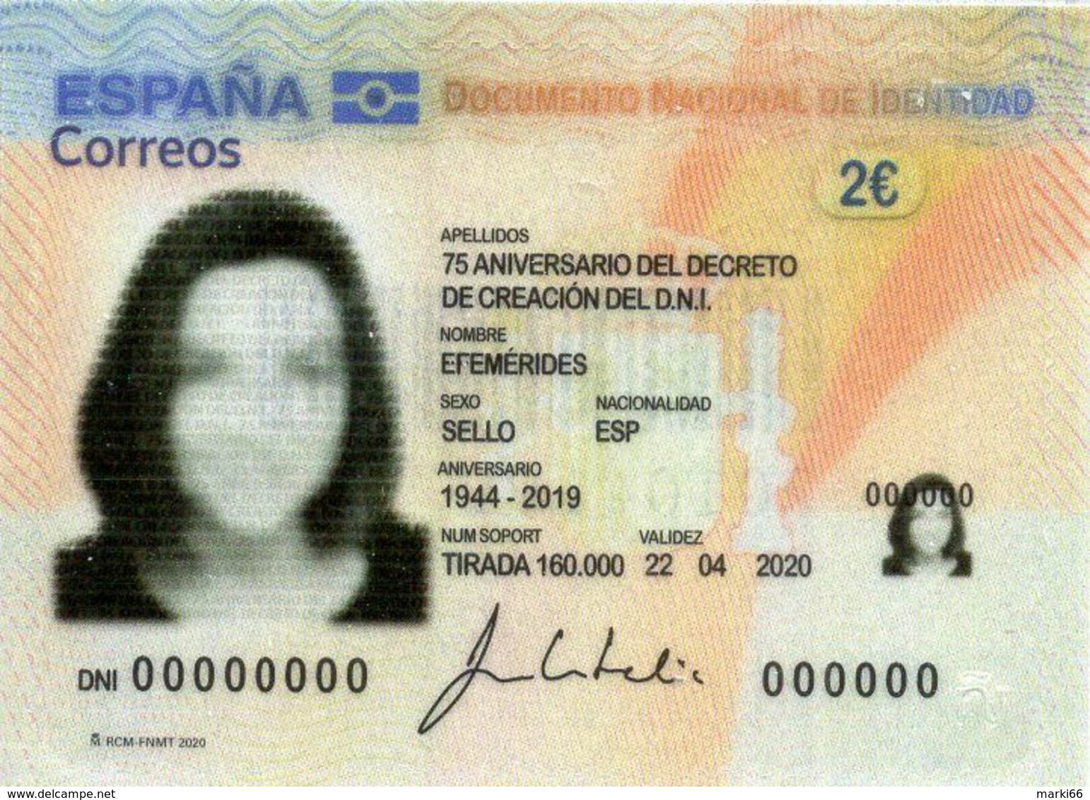 Spain - 2020 - National Identity Document DNI - 75 Years Of Introduction - Mint Stamp Imitating DNI, Printed On Plastic - Unused Stamps