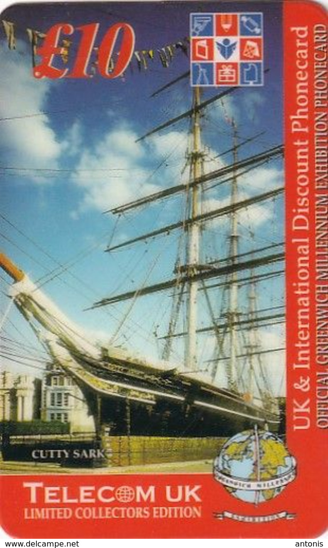 UK - Sailing Boat, Cutty Sark, Telecom UK Prepaid Card 10 Pounds, Used - Bateaux