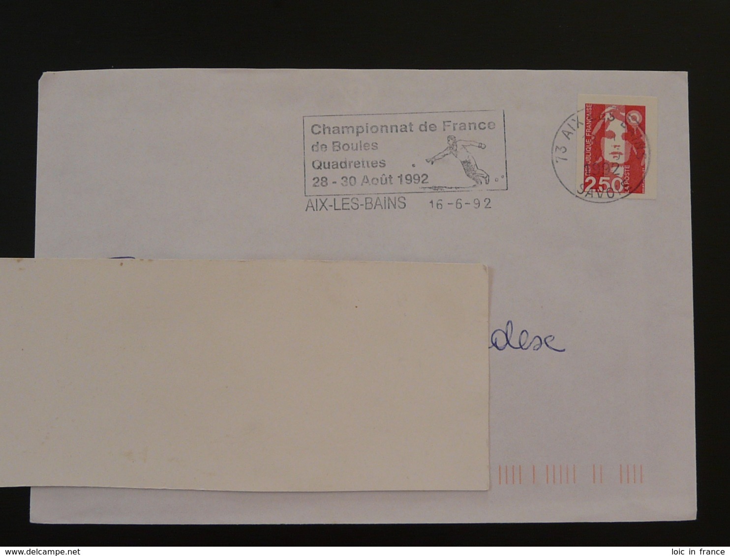 73 Savoie Aix Les Bains Championnat Petanque 1992 (ex 1) - Flamme Sur Lettre Postmark On Cover - Boule/Pétanque