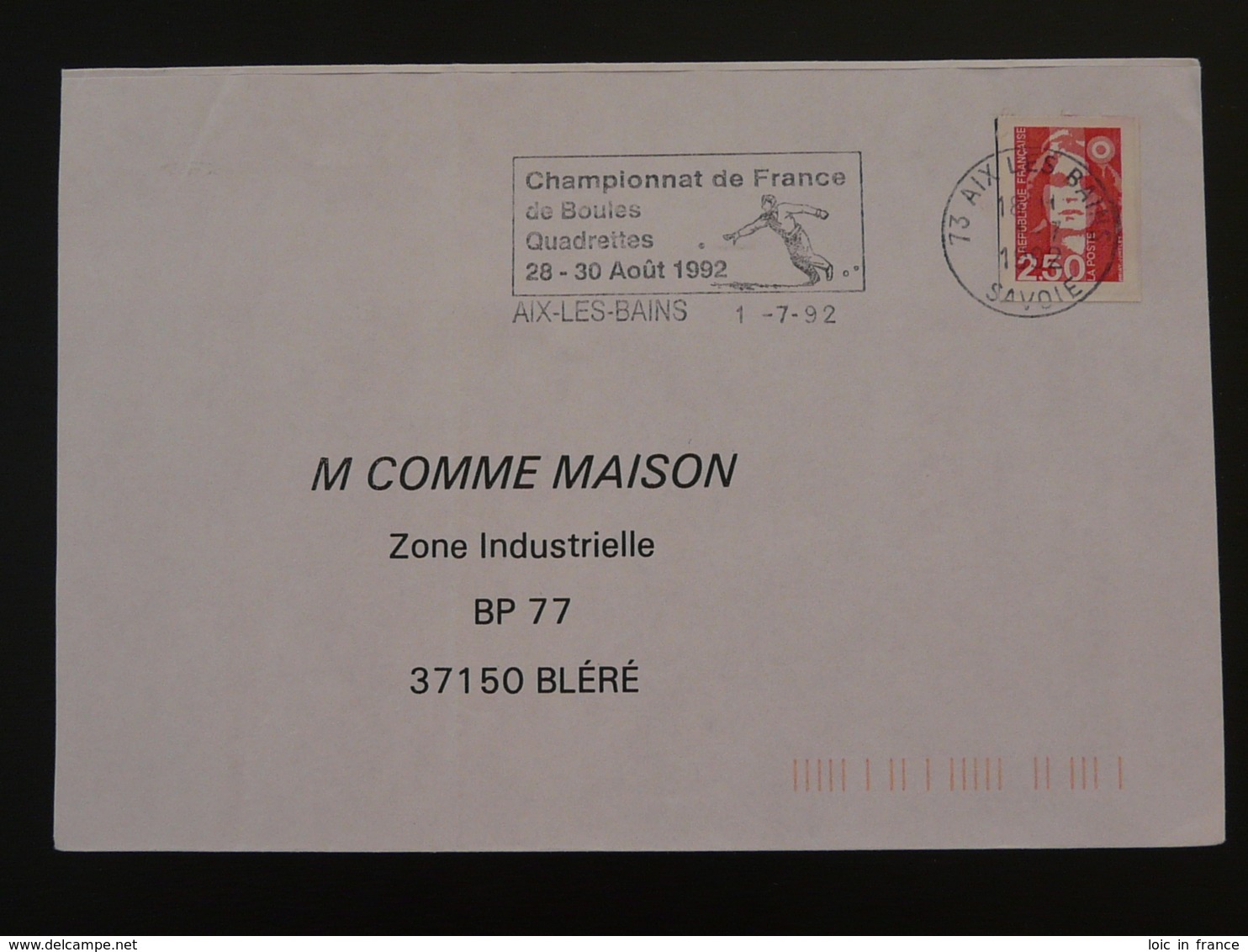 73 Savoie Aix Les Bains Championnat Petanque 1992 (ex 3) - Flamme Sur Lettre Postmark On Cover - Petanque