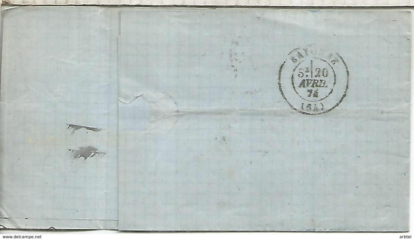 ENVUELTA DE MADRIS A BAYONNE FRANCIA 1874 SELLO 40 CTS - Lettres & Documents