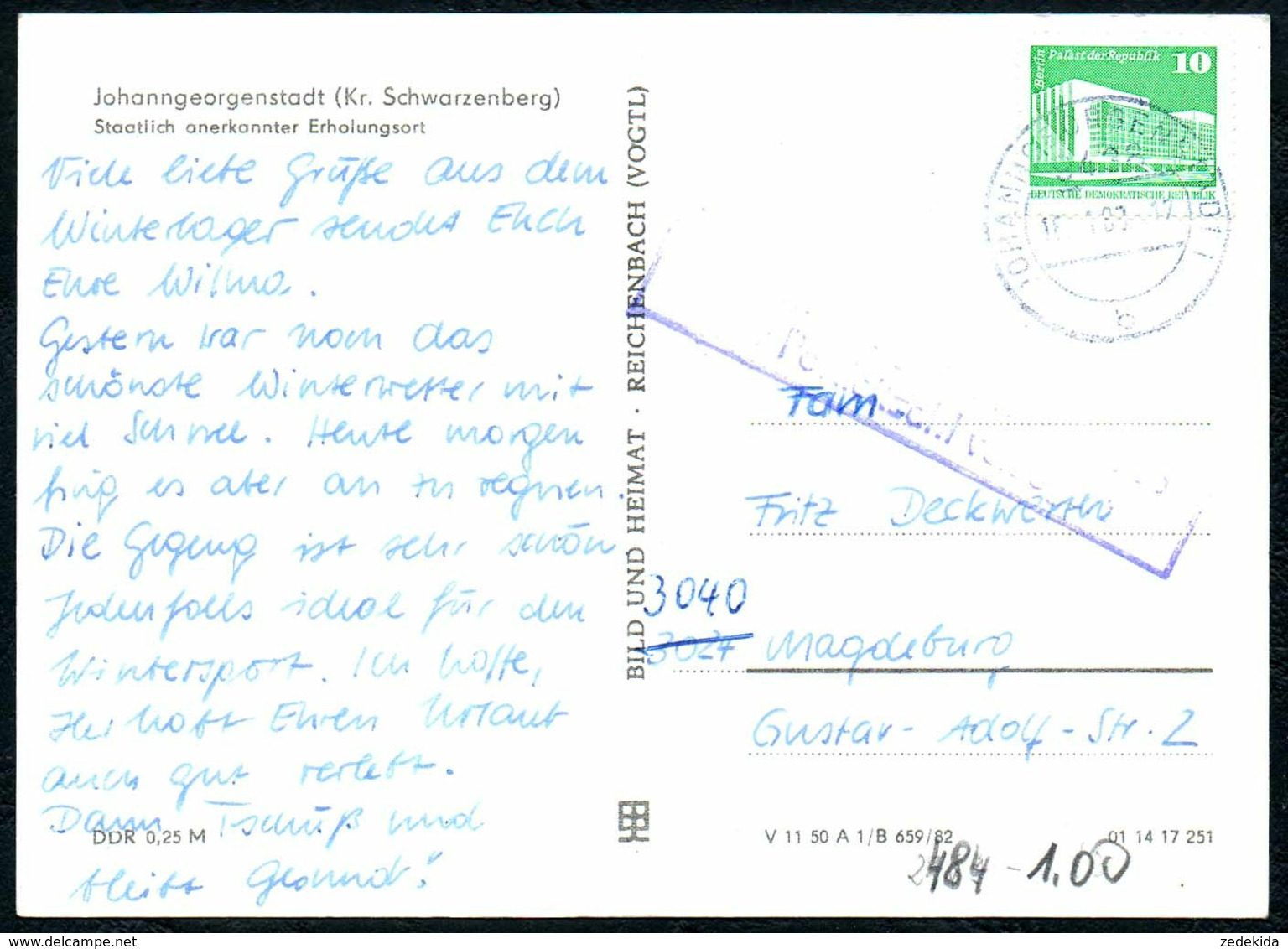 E0094 - Johanngeorgenstadt - Bild Und Heimat Reichenbach - Stempel Mangel Postleitzahl Verzögert - Johanngeorgenstadt