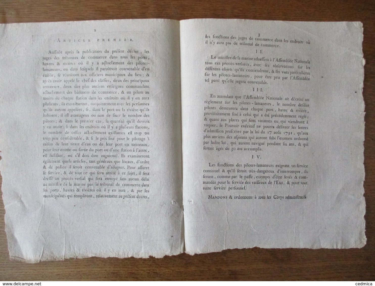 LOI DONNEE A PARIS LE 15 AOÛT 1792 DECRET DE L'ASSEMBLEE NATIONALE DU 20 JUIN 1792 COMITE DE MARINE VAISSEAUX DE L'ETAT - Gesetze & Erlasse