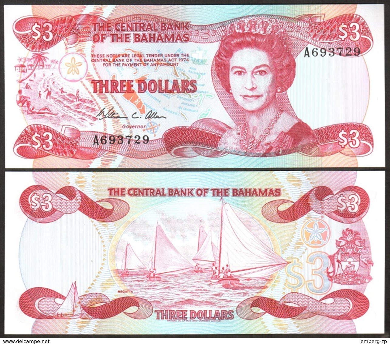 Bahamas - 3 Dollars 1984 UNC P. 44a Lemberg-Zp - Bahamas