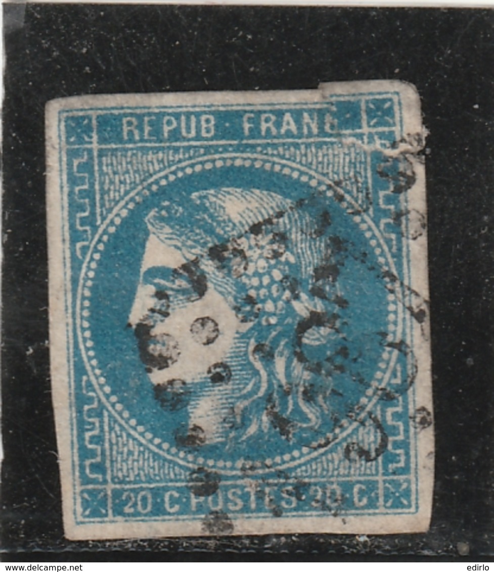 /// FRANCE --  Emission De Bordeaux -- 20 Cts Bleu N°46 B  Côte 25€  Oblitéré VIENNE (déchiré En Haut) - 1870 Ausgabe Bordeaux