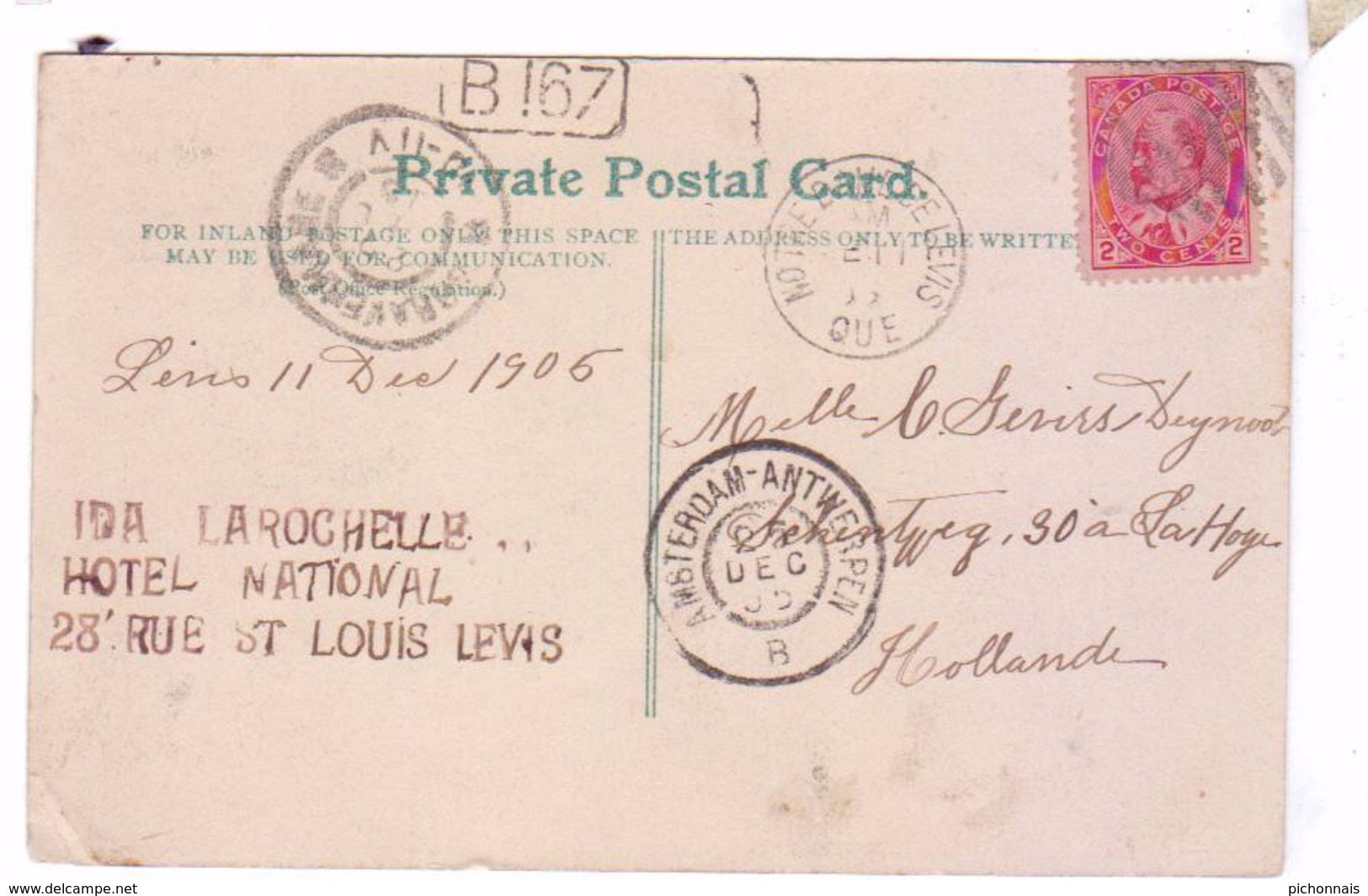 LEVIS QC Canada Chantier Davie Port Docks Cachet Postal Postmark 1905 - Levis