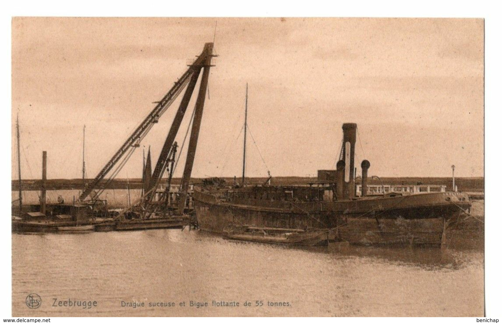 CPA NELS - ZEEBRUGGE - PORT - DRAGUE SUCEUSE ET BIGUE FLOTTANTE DE 55 TONNES. - Zeebrugge