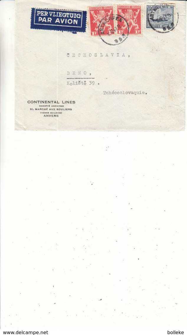 Belgique - Lettre De 1947 - Oblit Antwerpen - Exp Vers Brno - Lion Héraldique - Bateaux - Unused Stamps