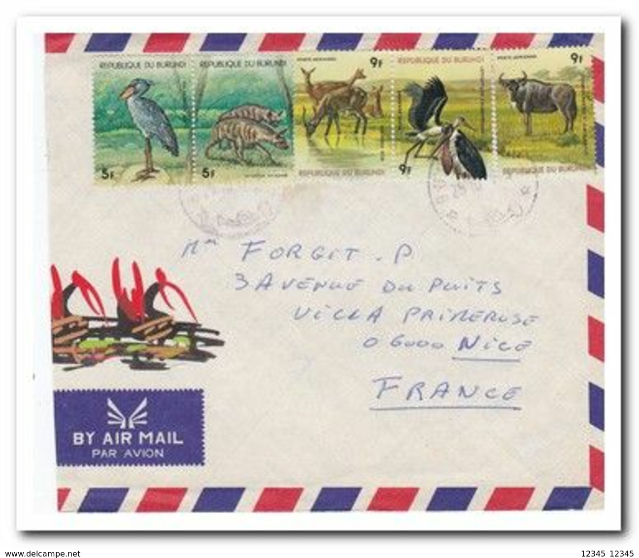 Burundi, Letter To France, Animals - Used Stamps