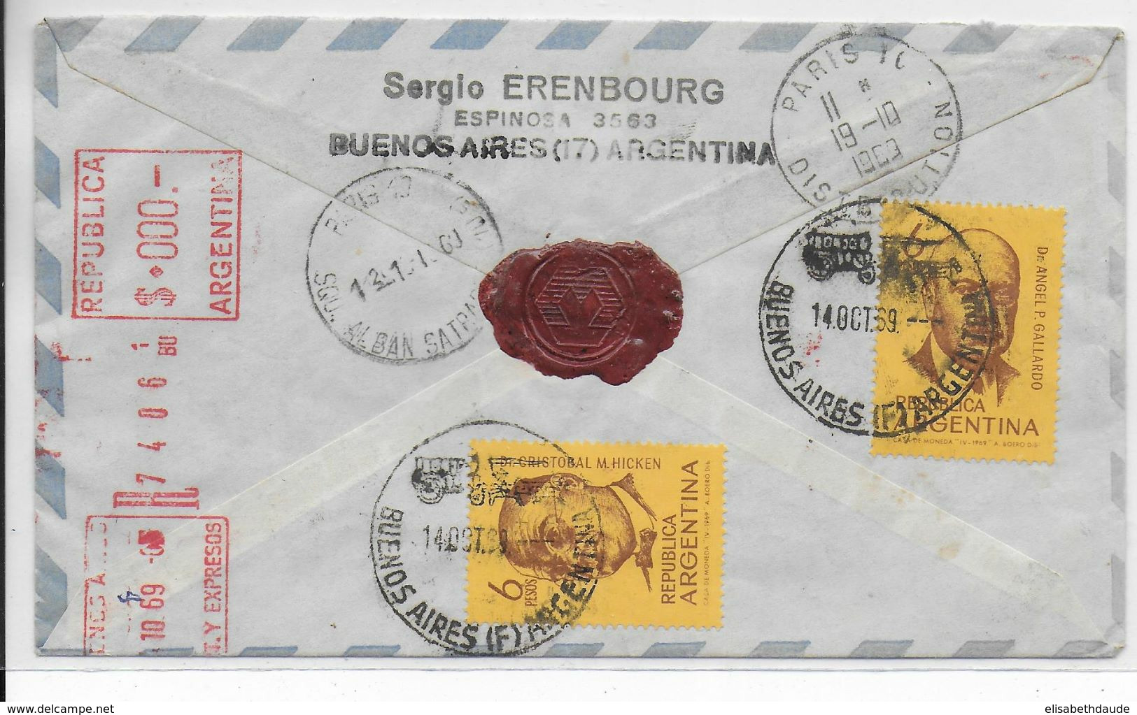 1969 - ARGENTINE - EMA RECOMMANDEE EXPRES à 0.00 Sur ENVELOPPE Par AVION De BUENOS AIRES => PARIS - Cartas & Documentos