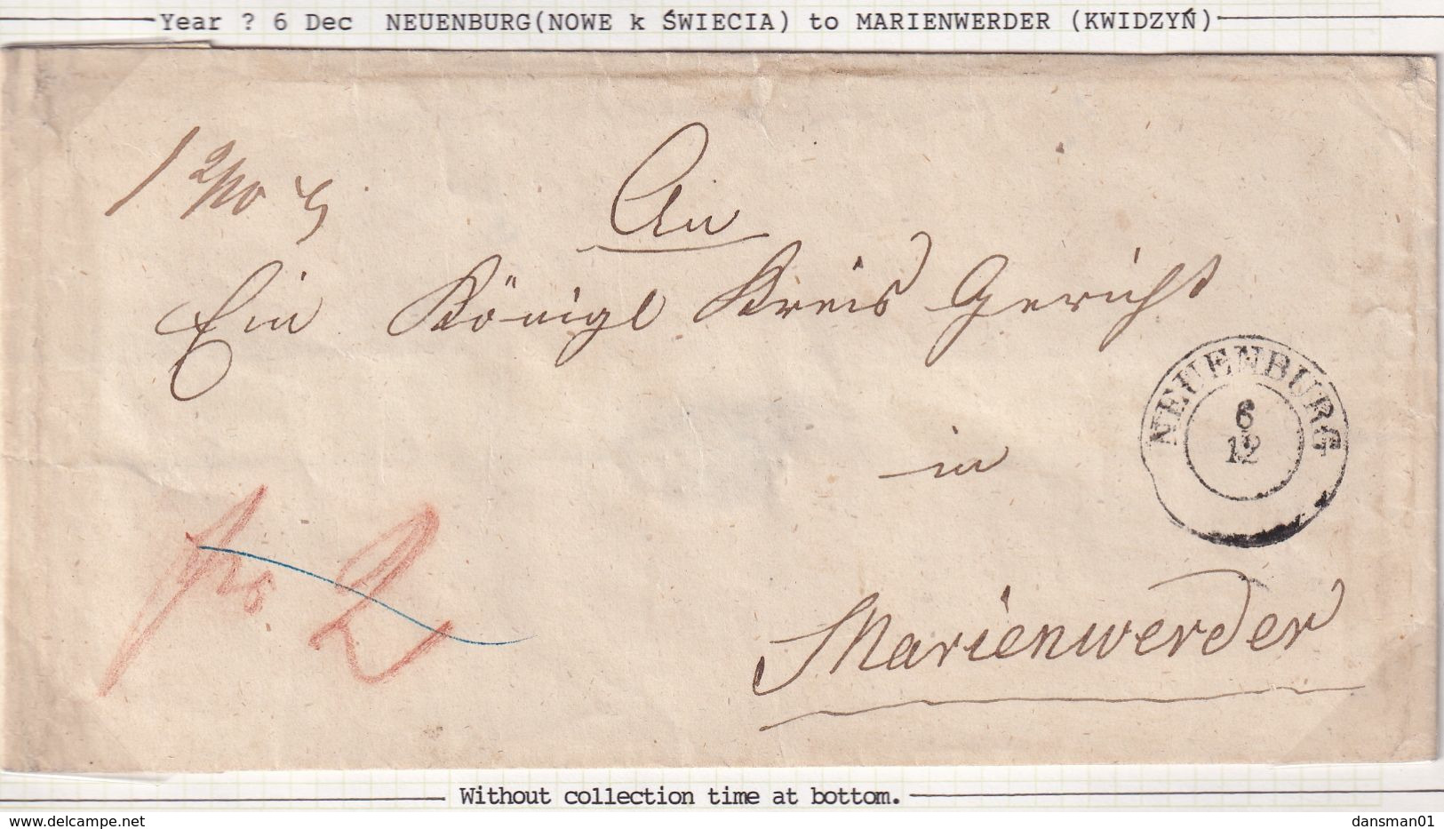 POLAND Prephilatelic Cover NEUENBURG To Marienwerder - ...-1860 Prephilately