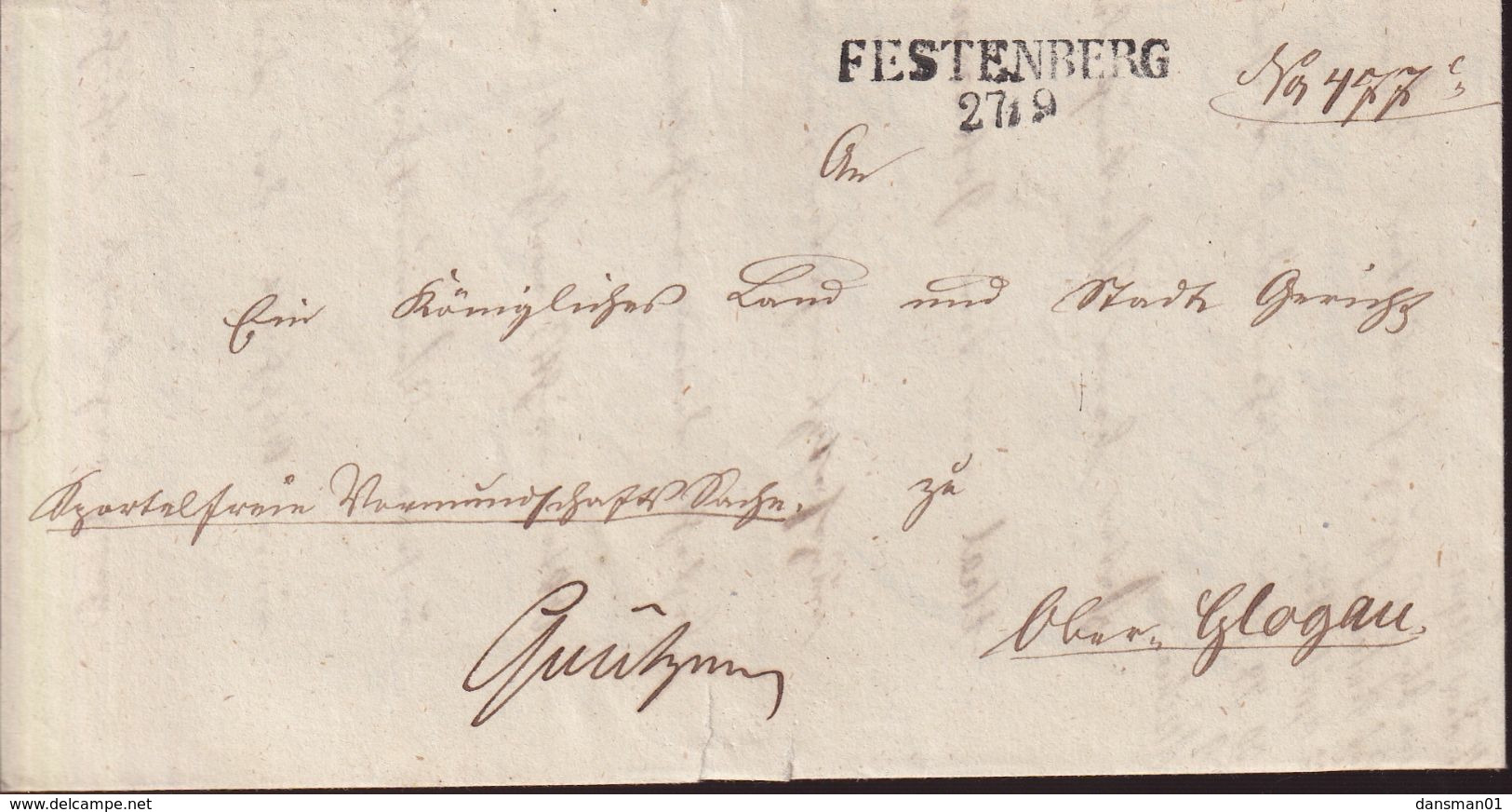 POLAND Prephilatelic 1878 FESTENBERG To Glogau Full Letter - ...-1860 Voorfilatelie