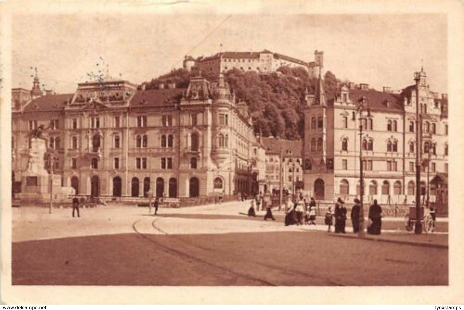 Slovenia Ljubljana Marijin Trg. Animated Railroad Statue Square 1925 - Slowenien