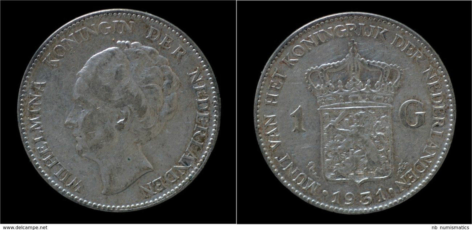 Netherlands Wilhelmina I 1 Gulden 1931 - Sin Clasificación