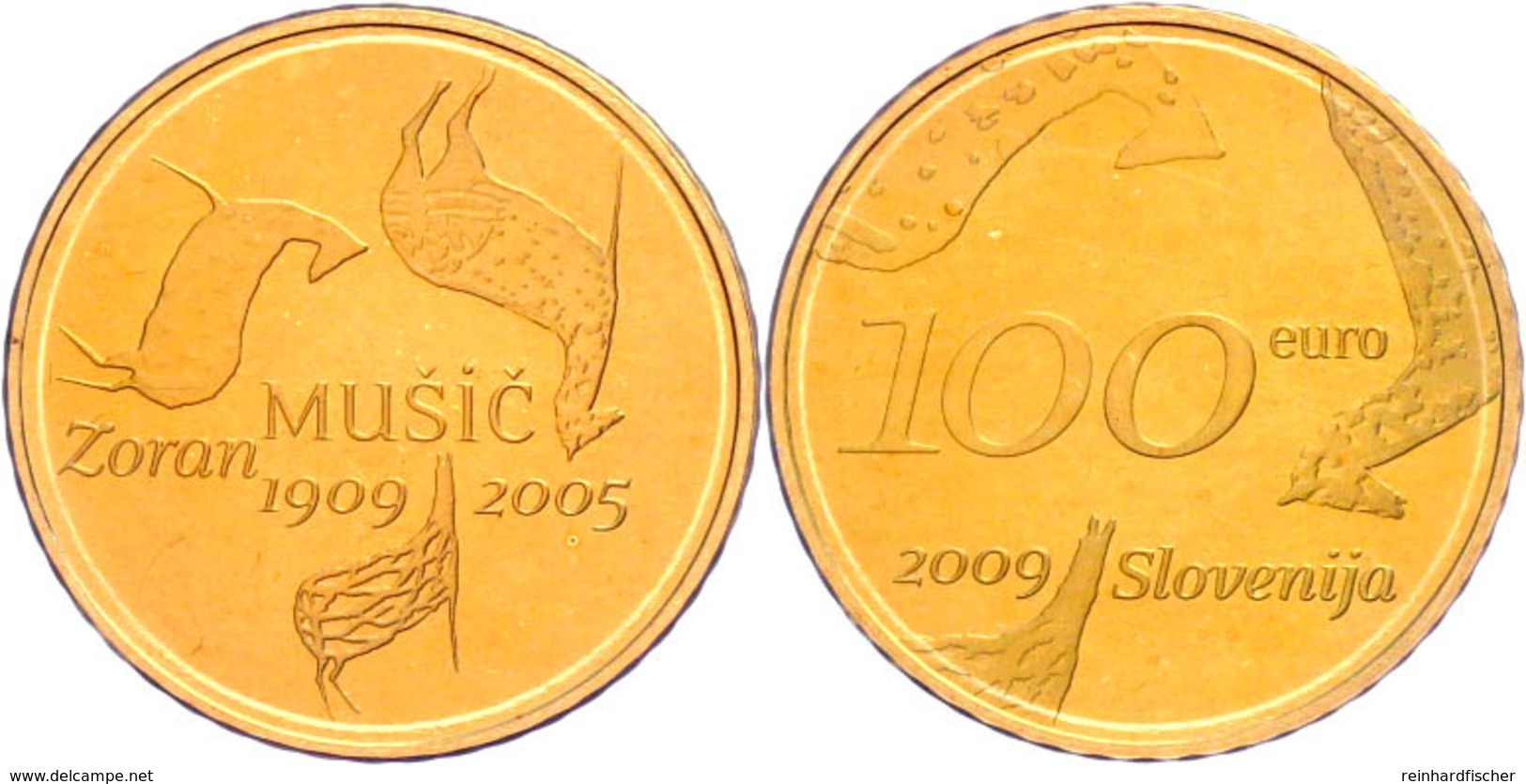 100 Euro, Gold, 2009, 100. Geburtstag Von Zoran Music, Fb. 26, 900er Gold, 7 G,  In Kapsel, Mit Zertifikat In Holzschatu - Eslovenia