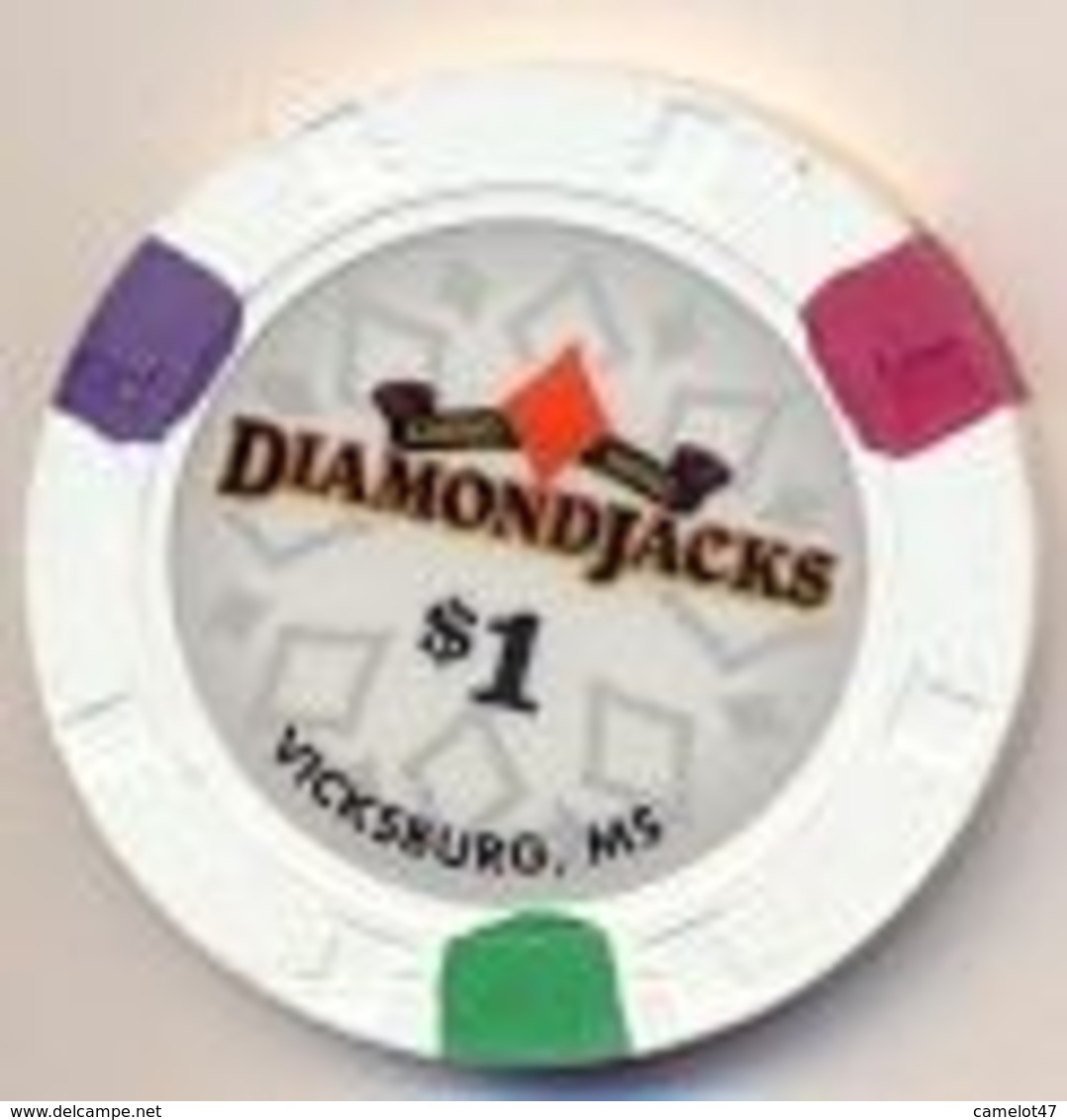 Diamond Jacks Casino,Vicksburg, MS, U.S.A. $1 Chip, Used Condition, # Diamondjacks-1 - Casino