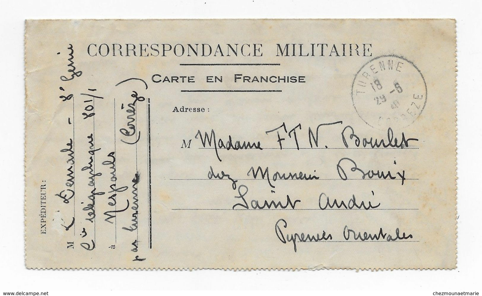 DEMARLE 8 GENIE CIE TELEGRAPHIQUE 801/1 NESPOULS A BOURLET CHEZ BOUIX SAINT ANDRE CORRESPONDANCE MILITAIRE - Documenti