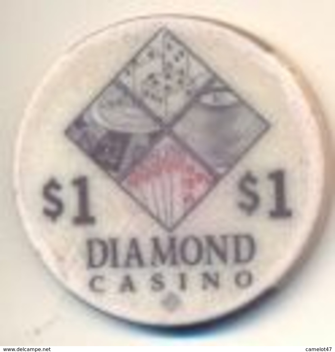 Diamond Casino, Unknown Location,  $1 Chip, Used Condition, # Diamond-1 - Casino