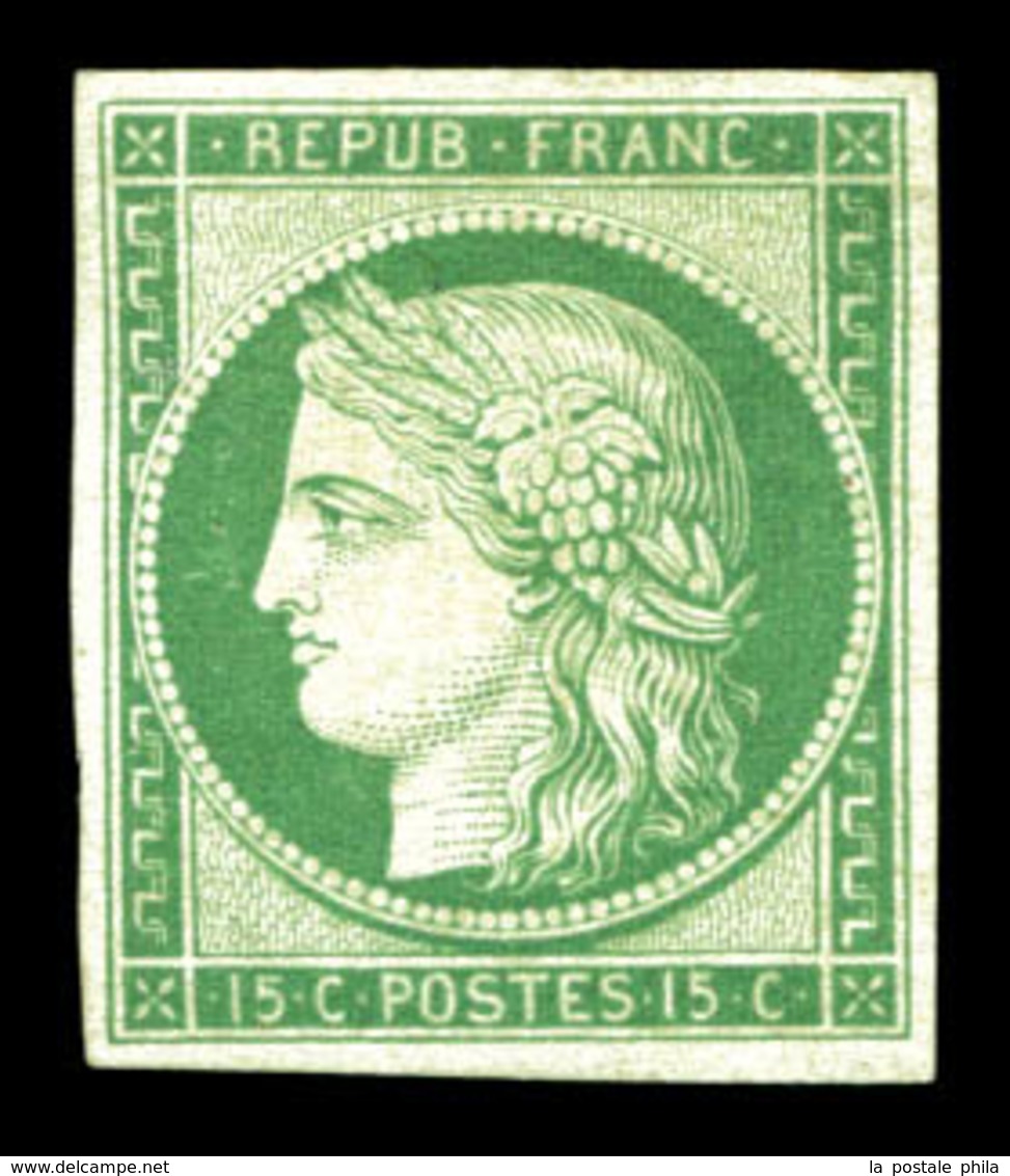 * N°2e, 15c Vert, Impression De 1862, Très Frais. TTB (certificat) - 1849-1850 Cérès