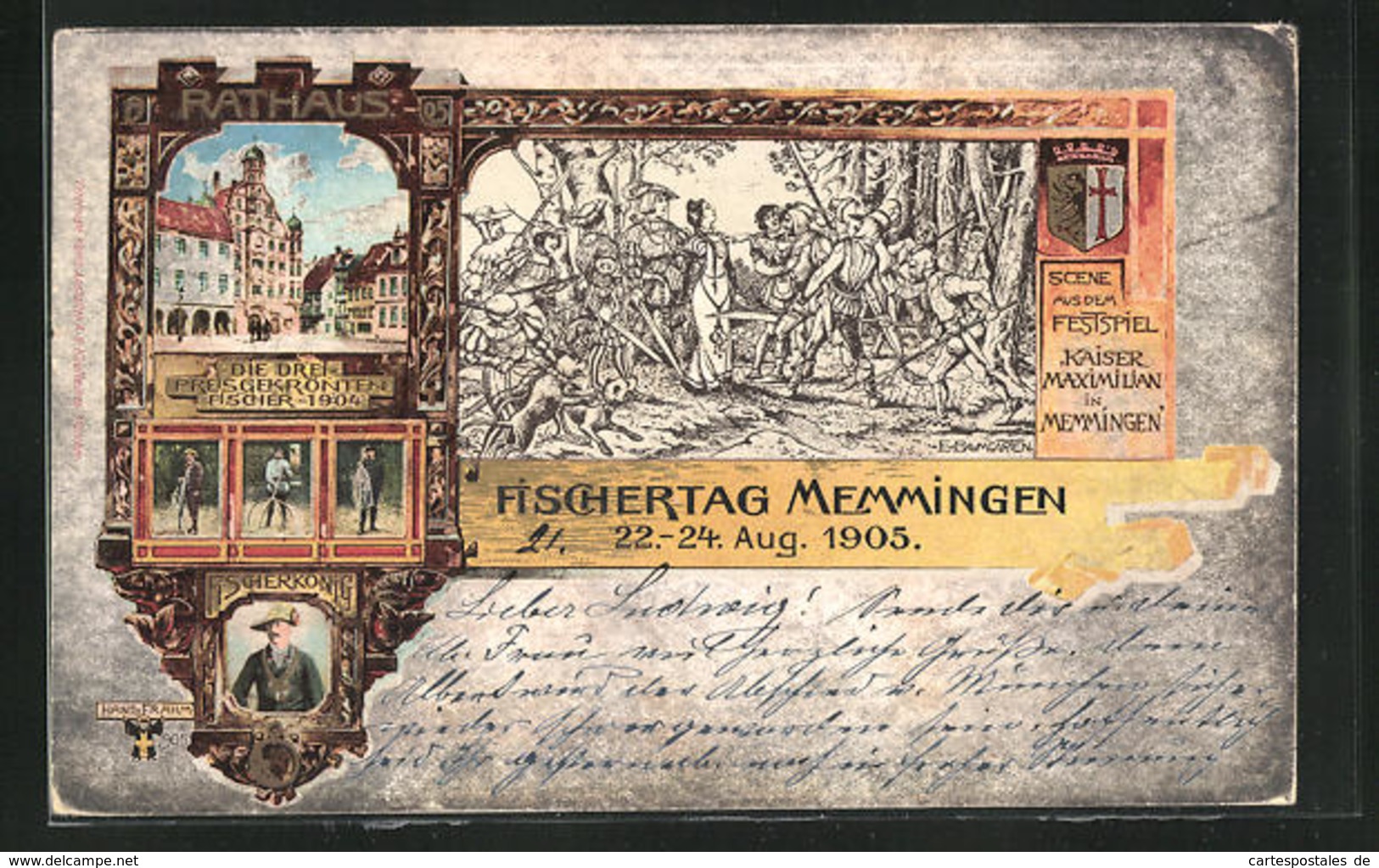 Künstler-AK Ganzsache Bayern PP15C84 /01: Memmingen, Fischertag 1905, Fischerkönig - Otros & Sin Clasificación