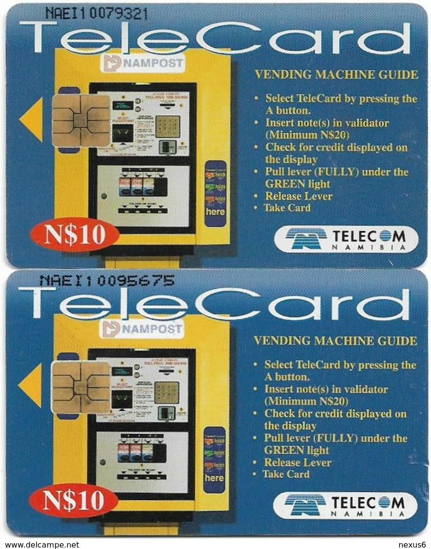 Namibia - Telecom Namibia - Vending Machine (FV Red), (2 Different CN. Short & Long), Solaic, 2000, 10$, Used - Namibie