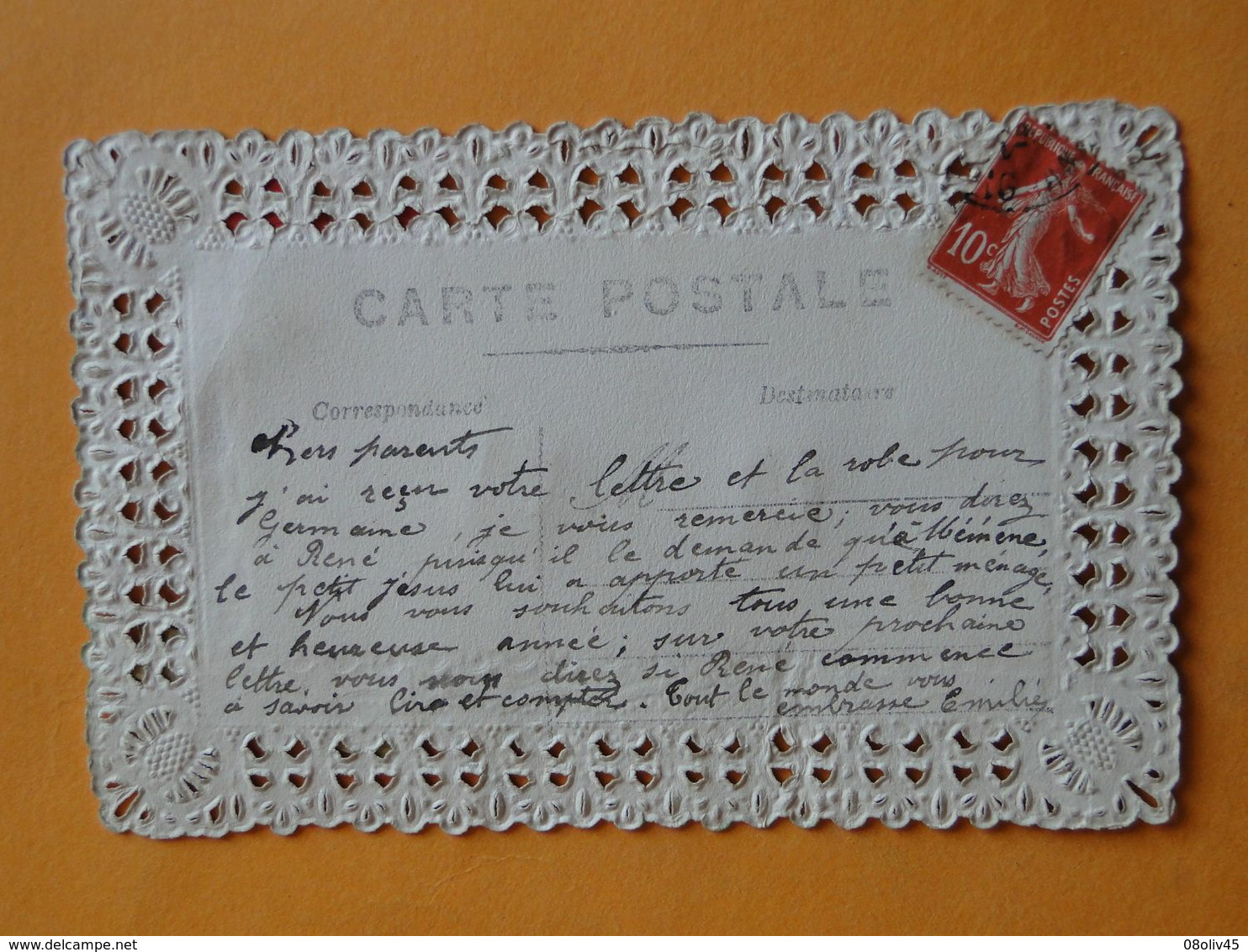 Carte FANTAISIE  "Bonne Année" -Muguet, Roses, Coeur, Pigeon - Ajoutis Relief + Ruban Tissu & Bordure Dentelle Mécanique - Andere & Zonder Classificatie