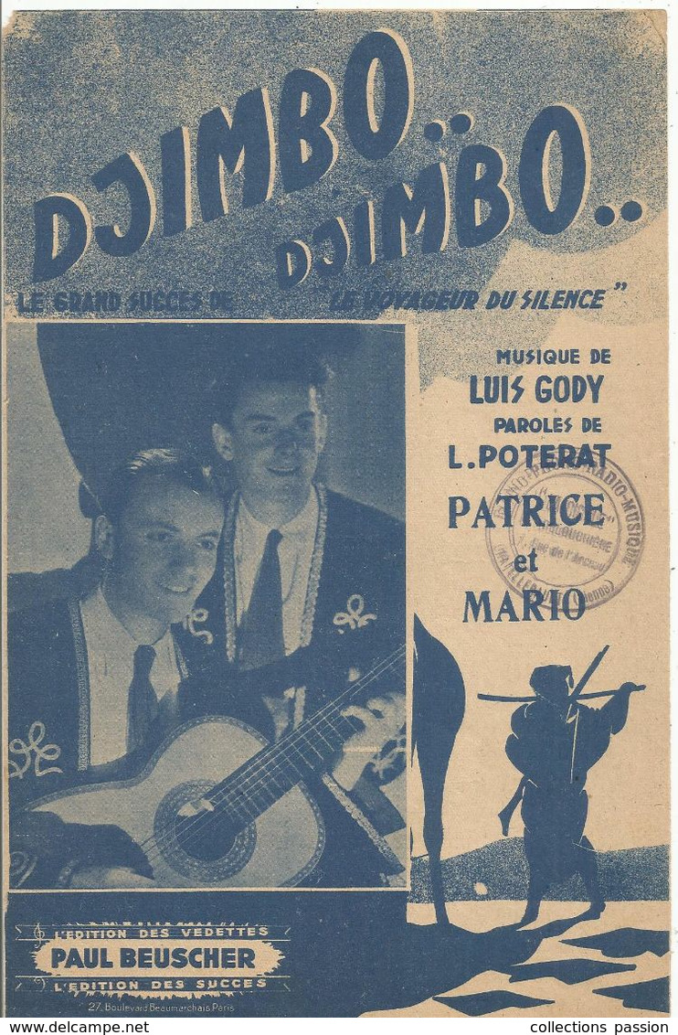 Partition Musicale Ancienne, DJIMBO..DJIMBO , Patrice Et Mario, Frais Fr 1.75 E - Partitions Musicales Anciennes