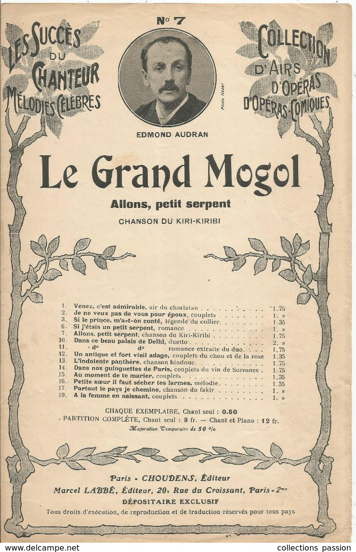 Partition Musicale Ancienne, LE GRAND MOGOL ,allons ,petit Serpent ,chanson Du Kiri-kiribi, Frais Fr 1.75 E - Partitions Musicales Anciennes