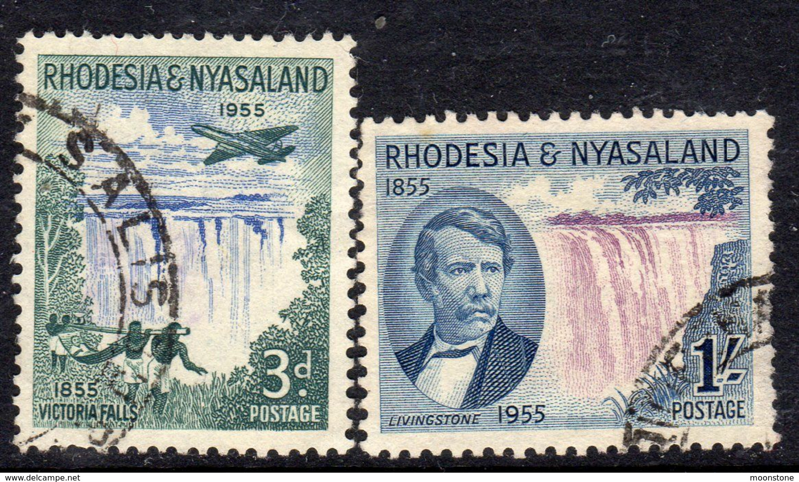 Rhodesia & Nyasaland 1955 Centenary Of Victoria Falls Discovery Set Of 2, Used, SG 16/7 (BA) - Rhodésie & Nyasaland (1954-1963)