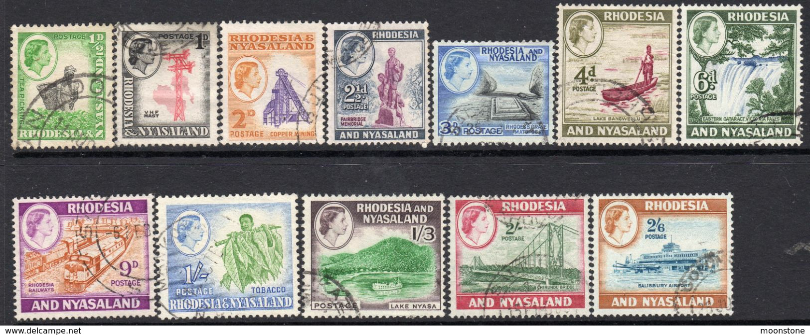 Rhodesia & Nyasaland 1957-62 Definitives Part Set Of 12 To 2/6d, Used, SG 18/28 (BA) - Rhodesia & Nyasaland (1954-1963)