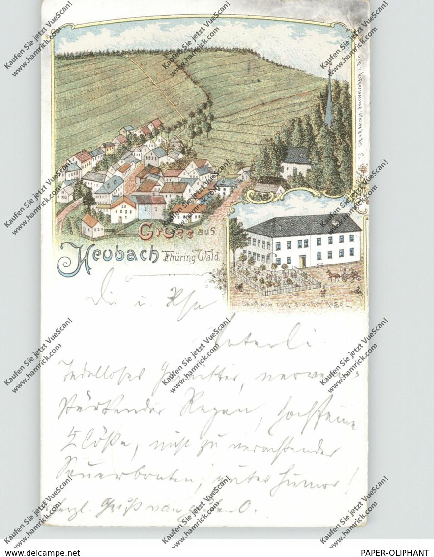 0-6113 MASSERBERG - HEUBACH, Lithographie, Gasthaus Zum Braunen Ross, Dorfansicht - Masserberg