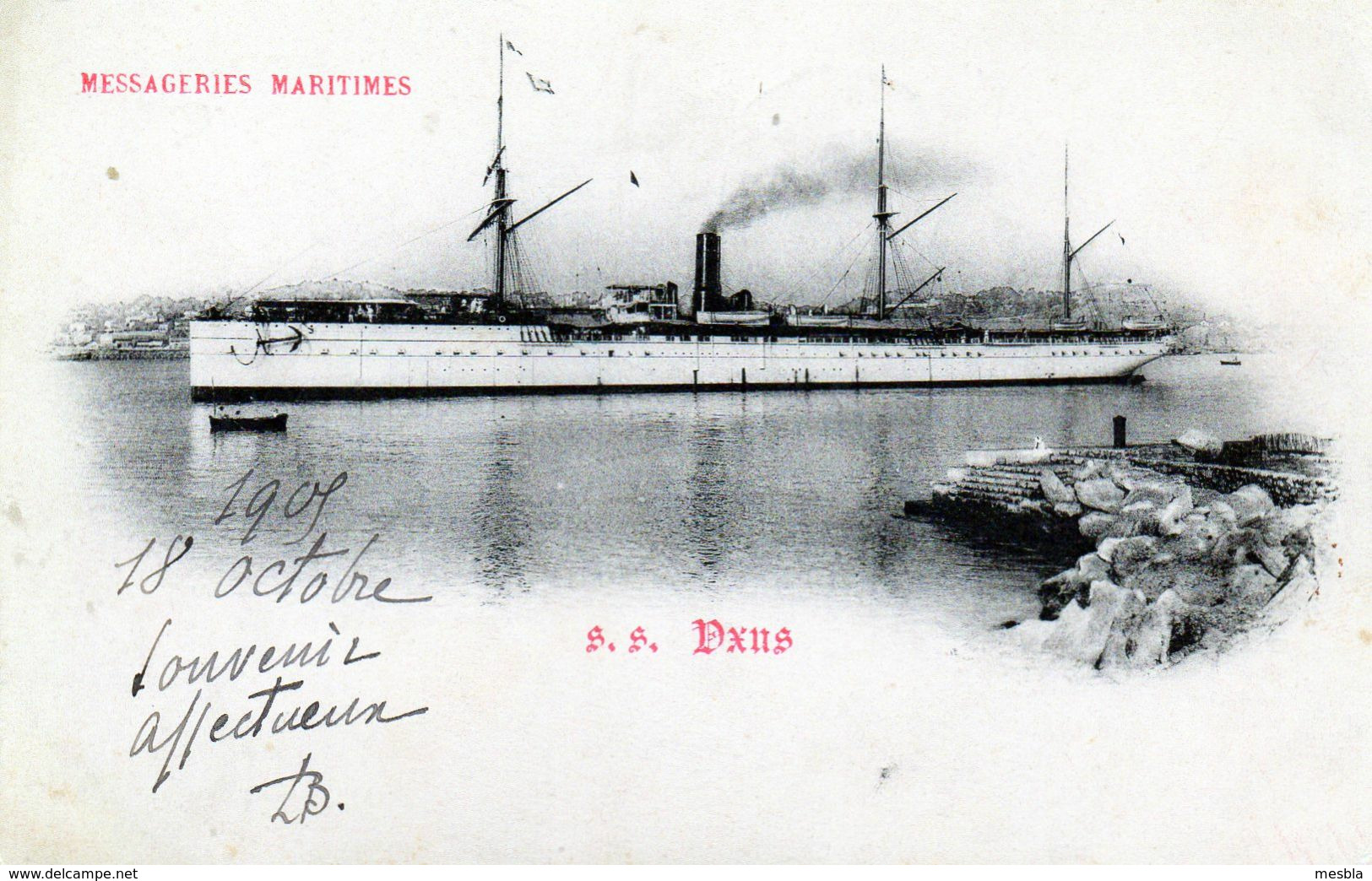 CPA - MESSAGERIES MARITIMES -  PAQUEBOT S.S.  OXUS -  Cachet Port Payé Paquebot Poste OXUS -  1905 - Passagiersschepen