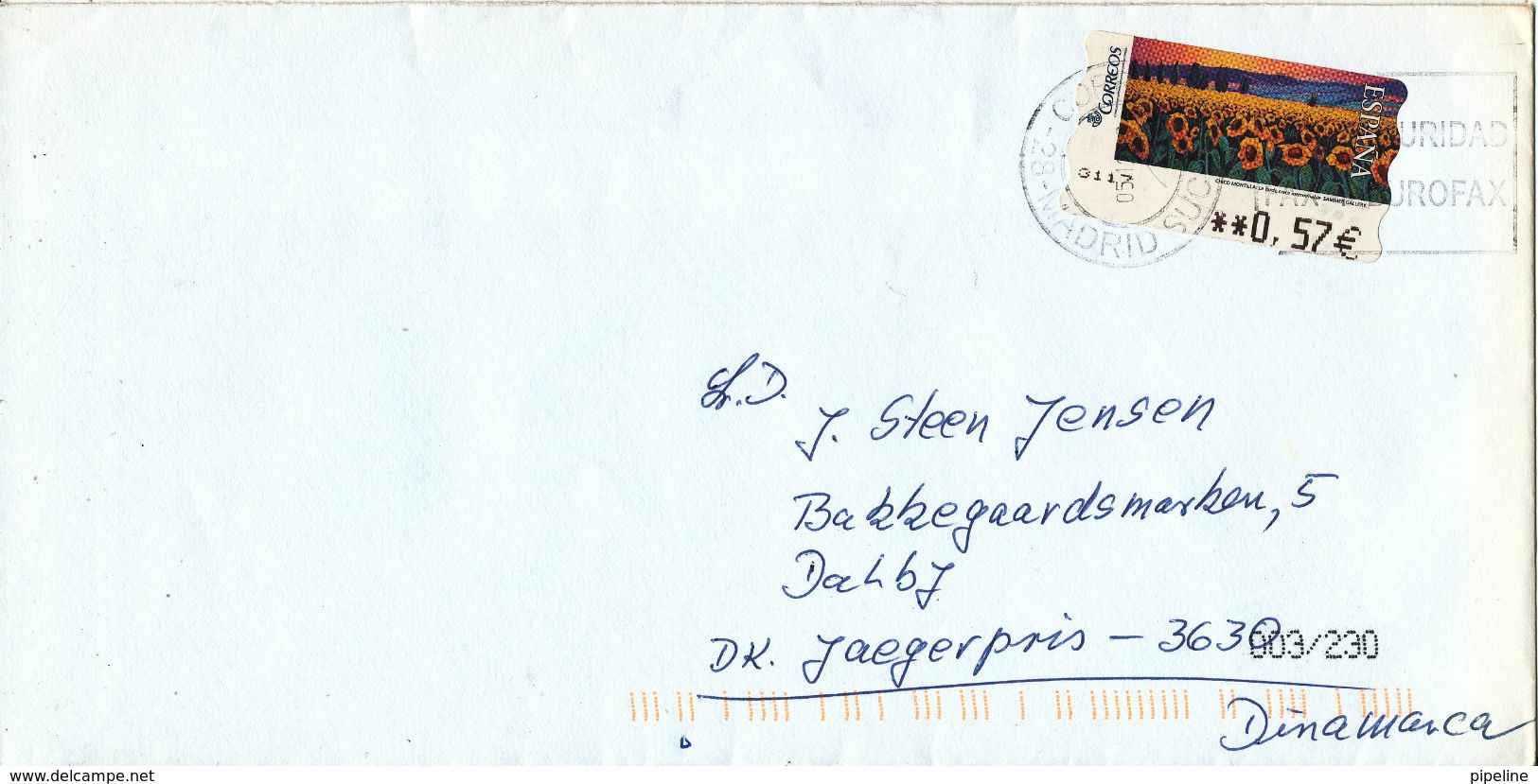 Spain Cover With ATM Frama Label Sent To Denmark - Lettres & Documents